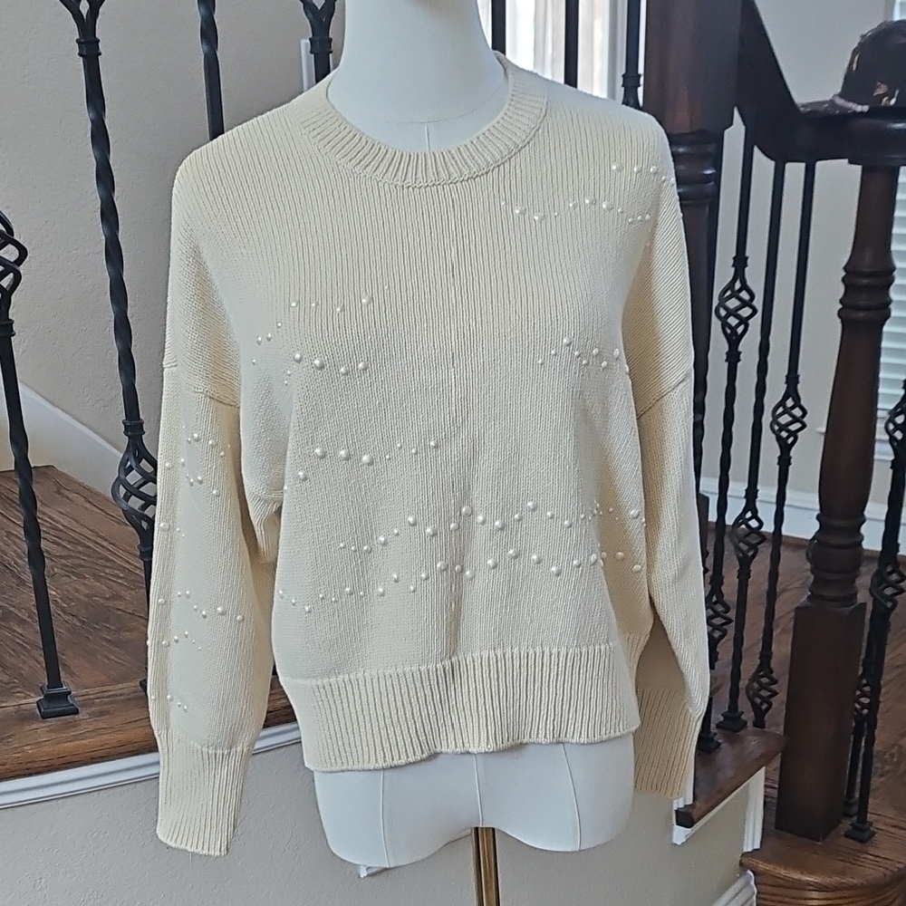 Kenzo Cream Sweater with Pearl Details